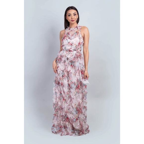 Chloe Dao Dresses & Skirts - Chloe Dao Boutique Women’s Medium Floral Ruffle Trim Halter Maxi Dress